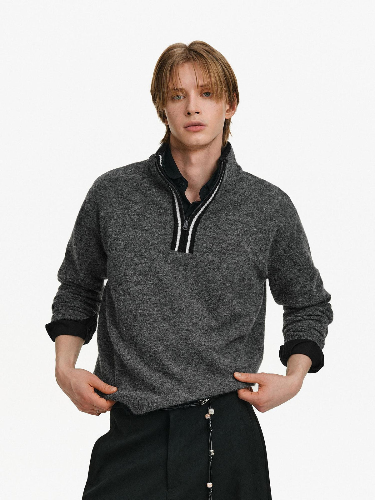 PCLP Soft Cooling Slim Fit Colorblock Embroidered High Neck Youth Casual Knit Sweater
