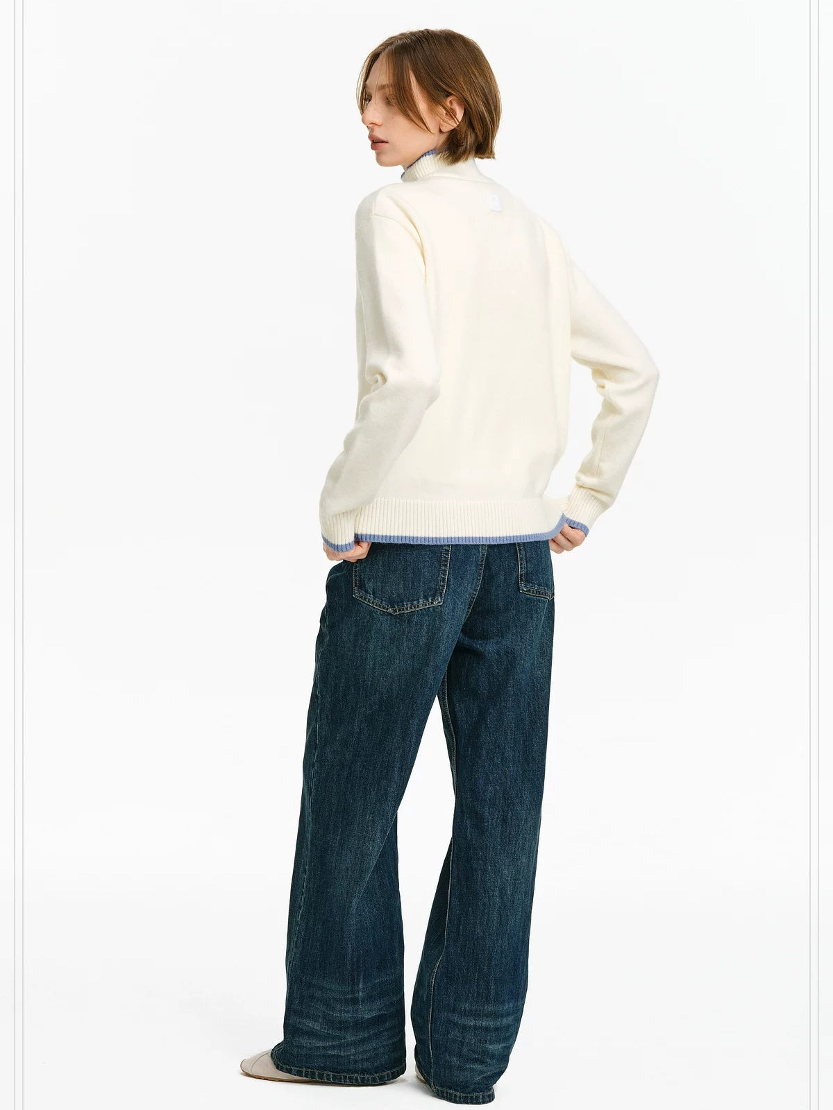 PCLP Soft Cooling Slim Fit Colorblock Embroidered High Neck Youth Casual Knit Sweater