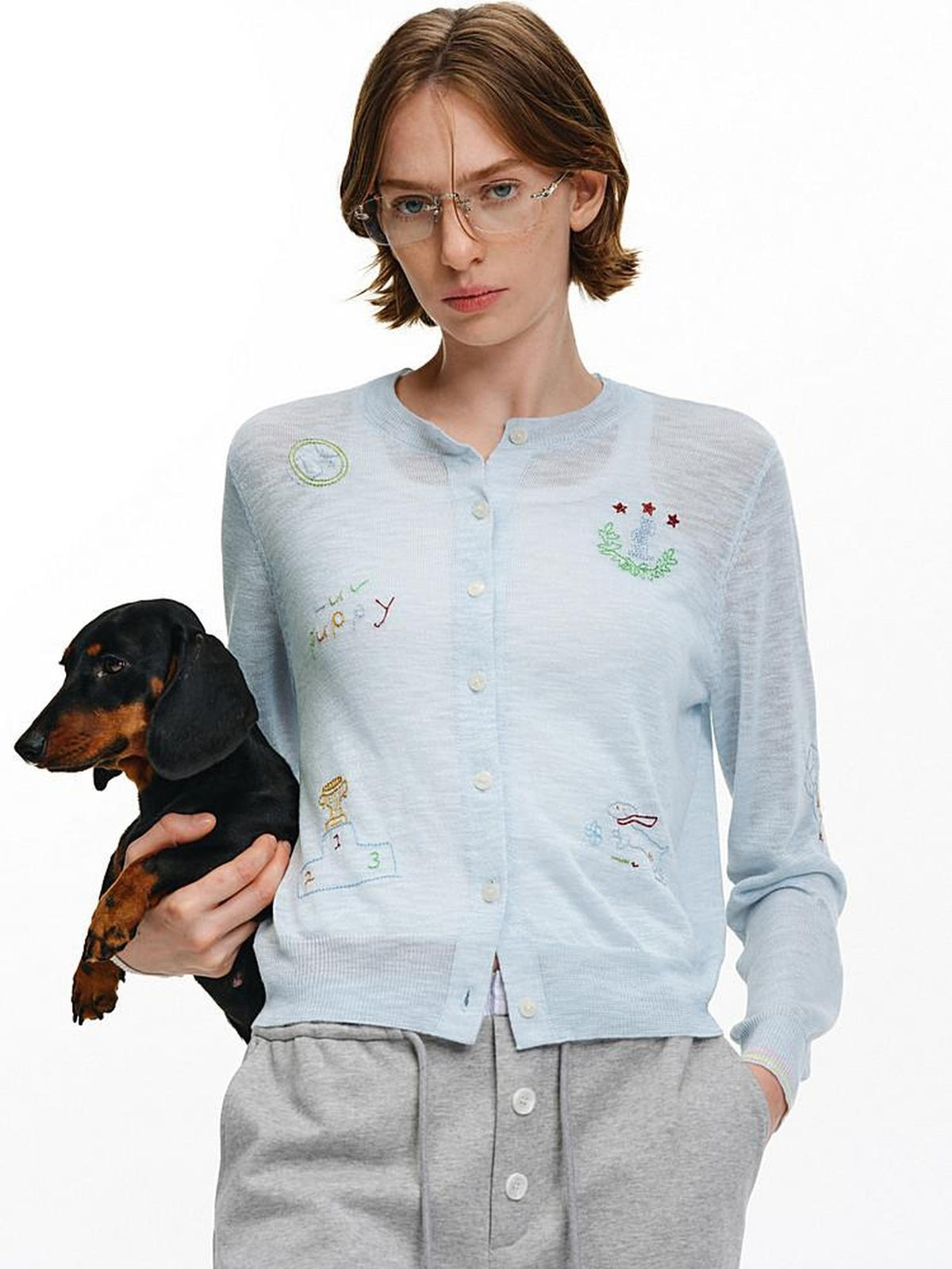 PCLP Soft Floral Slim Cropped Cardigan Women Youthful Breathable Viscose Sweater