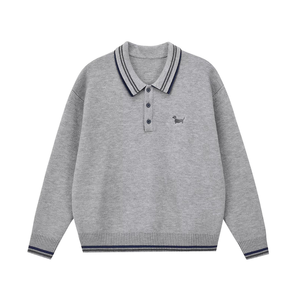 PCLP_Soft_Slim_Colorblock_Polo_Button_Long_Sleeve_Unisex_Warm_Animal_Casual_Top_MISSTT
