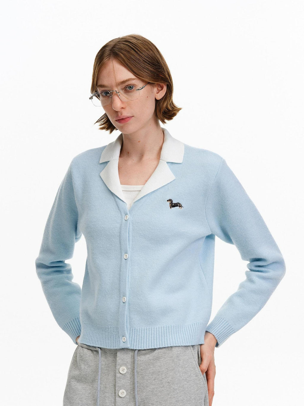 PCLP Soft Warm Button Collared Slim Cropped Animal Print Women Knit Sweater