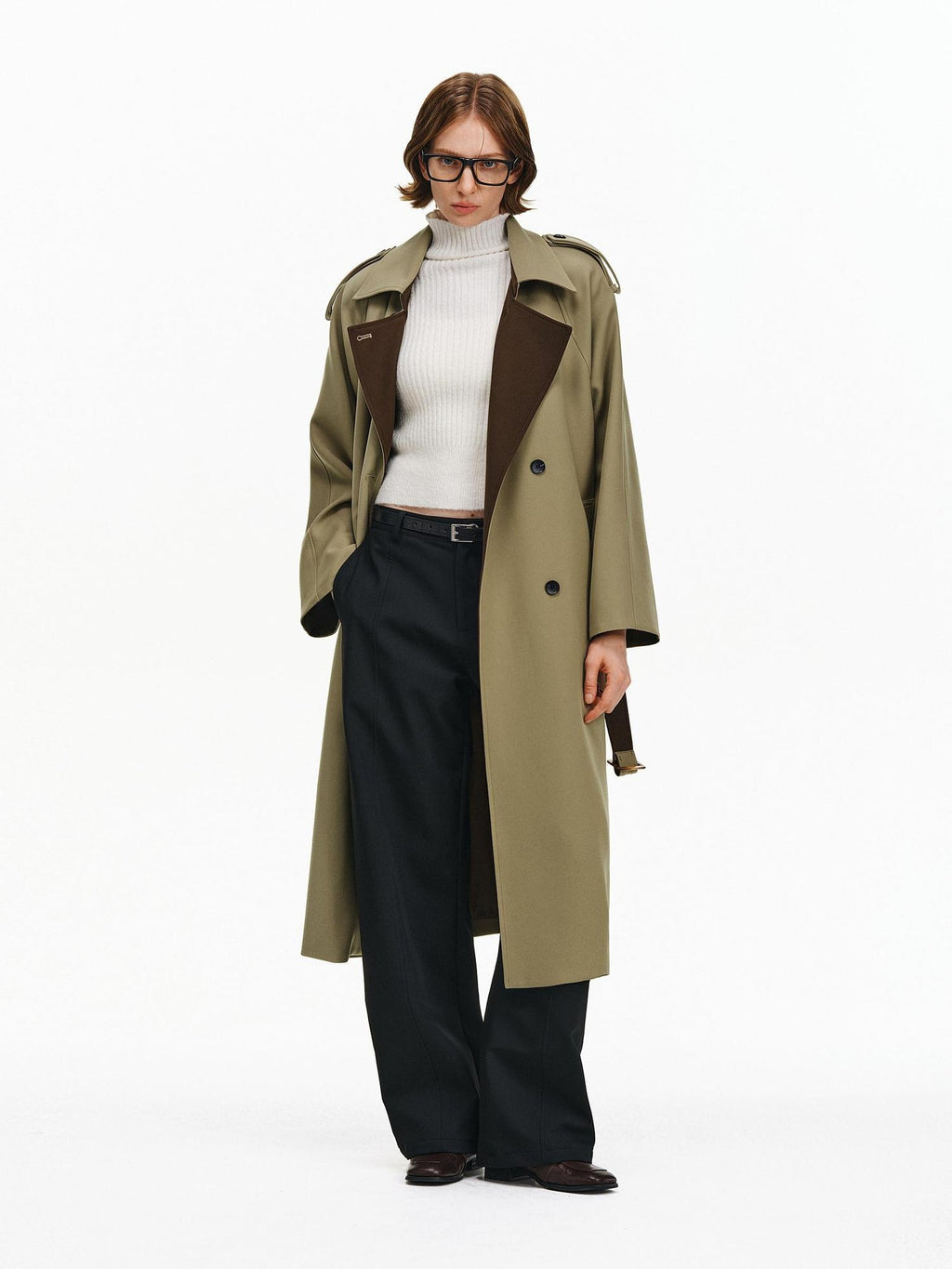 PCLP Stretch Polyester Straight Fit Single Breasted Longline Women Khaki Jacket
