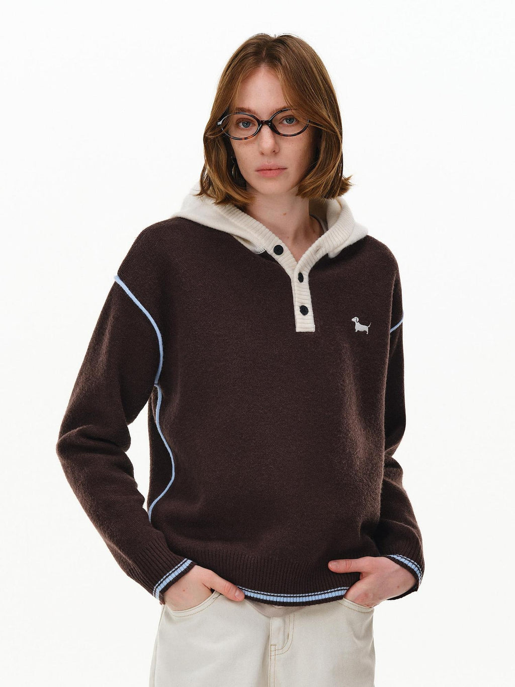 PCLP Thermal Colorblock Hooded Button Placket Regular Fit Unisex Knit Sweater