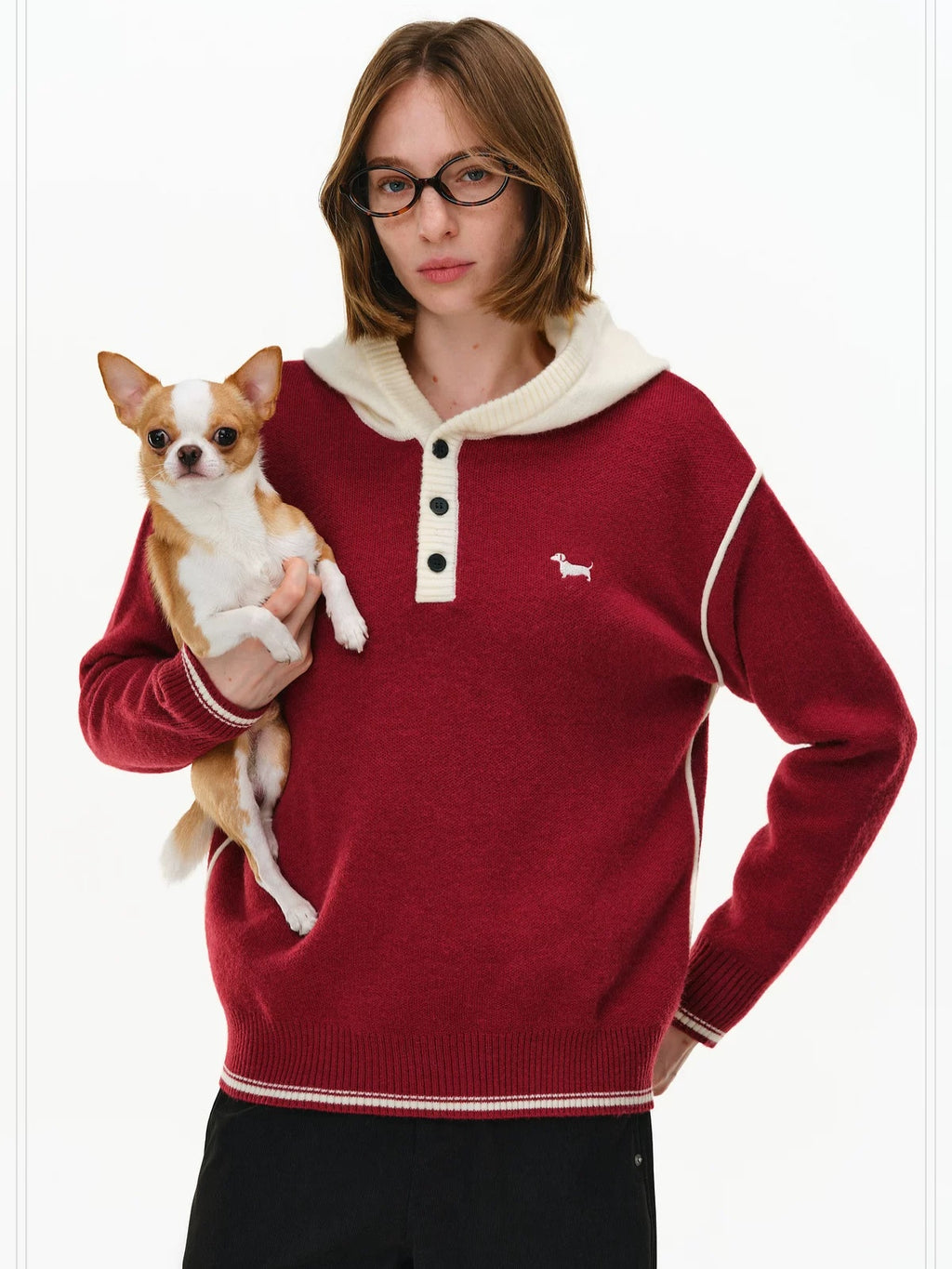 PCLP Thermal Colorblock Hooded Button Placket Regular Fit Unisex Knit Sweater