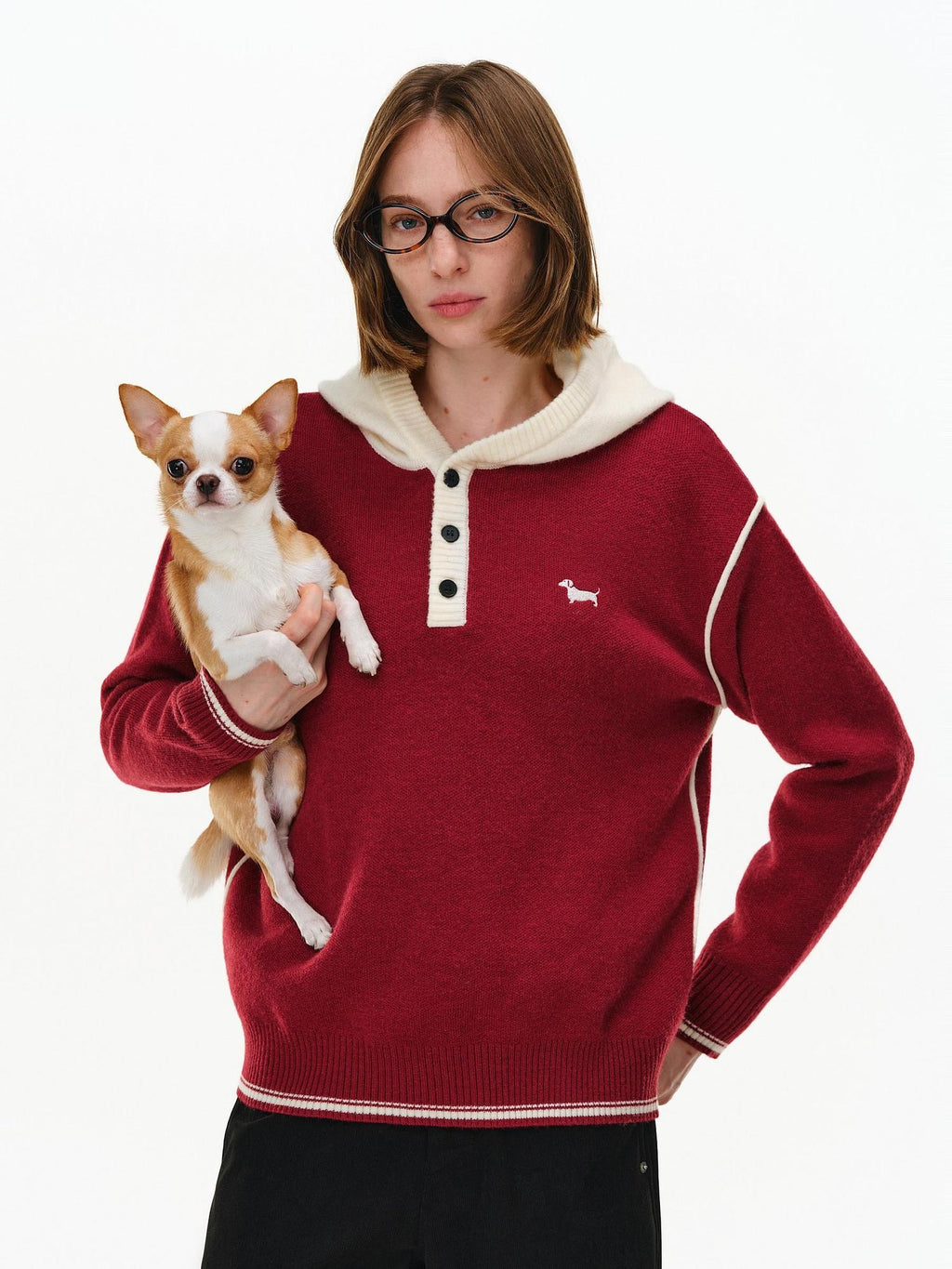 PCLP Thermal Colorblock Hooded Button Placket Regular Fit Unisex Knit Sweater