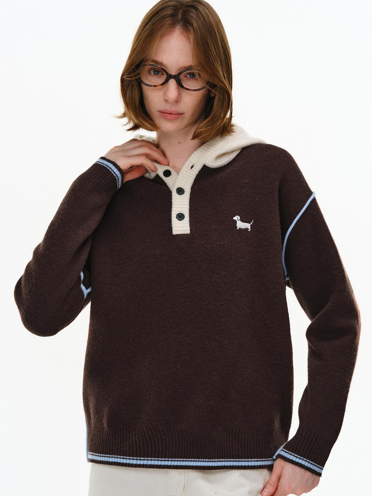 PCLP Thermal Colorblock Hooded Button Placket Regular Fit Unisex Knit Sweater