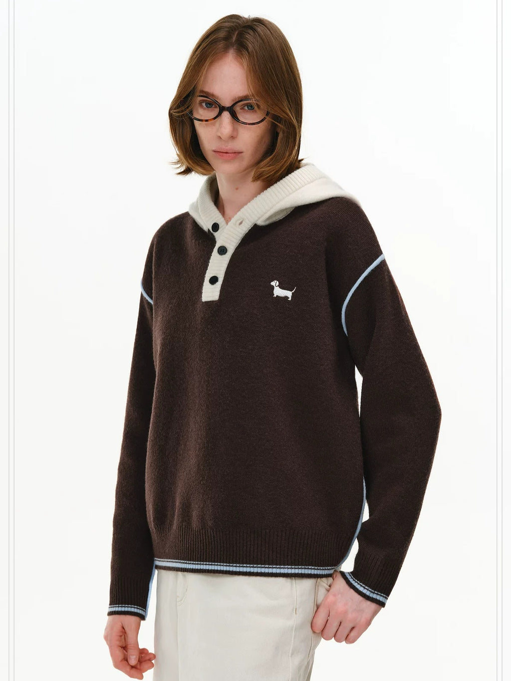 PCLP Thermal Colorblock Hooded Button Placket Regular Fit Unisex Knit Sweater