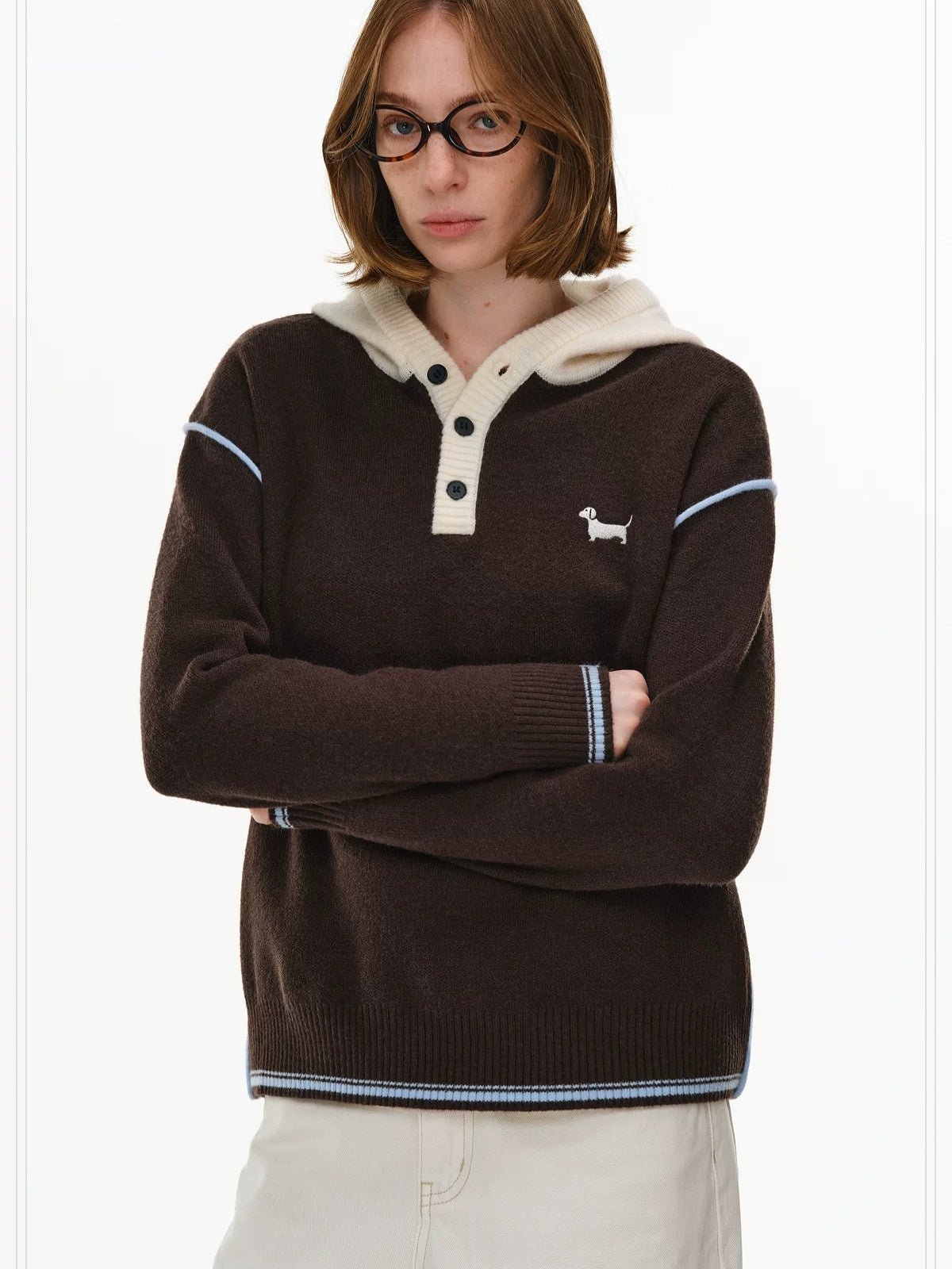 PCLP Thermal Colorblock Hooded Button Placket Regular Fit Unisex Knit Sweater