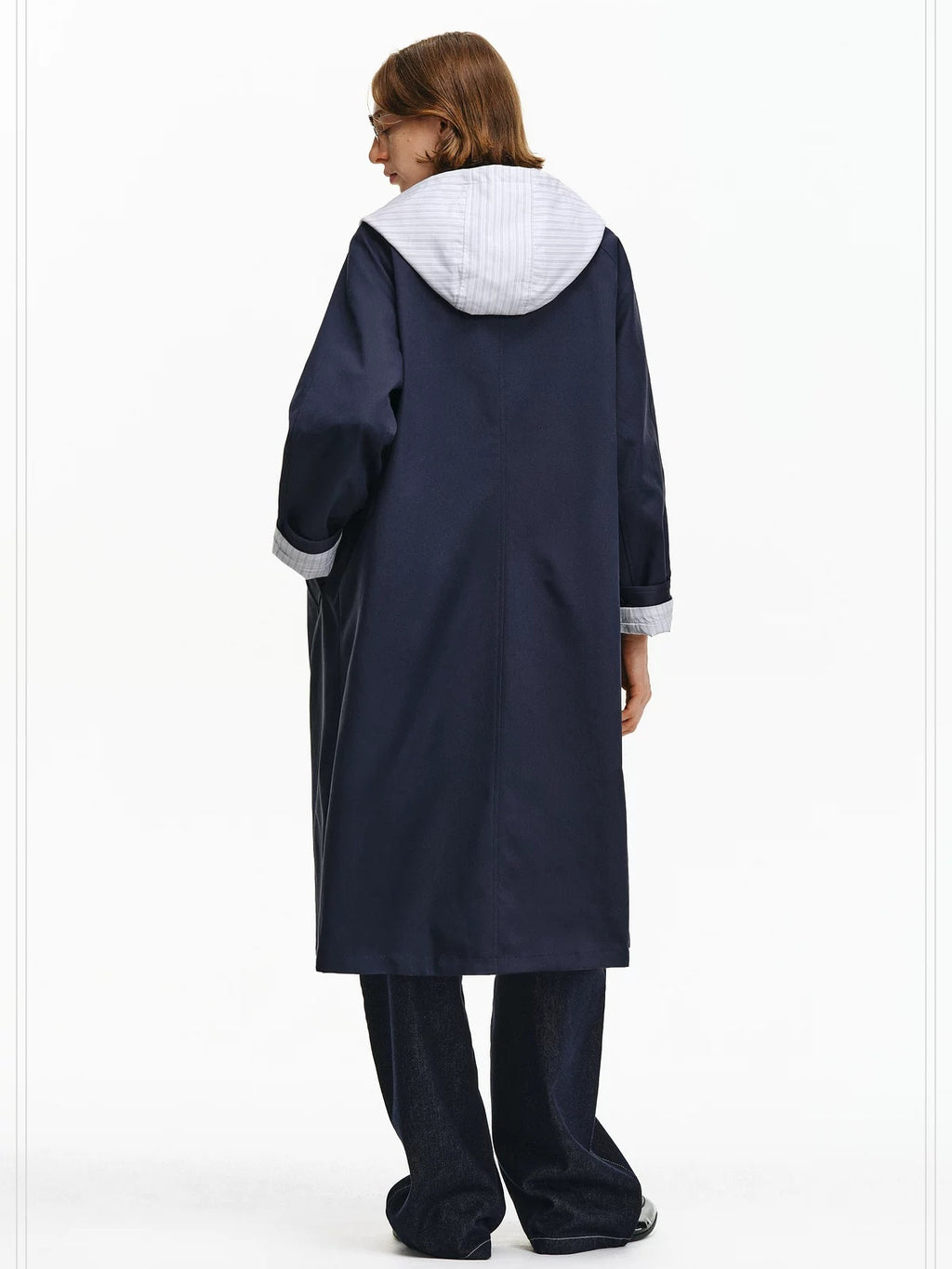 PCLP Trendy Youthful Long Hooded Single Breasted Navy Casual Women Jacket