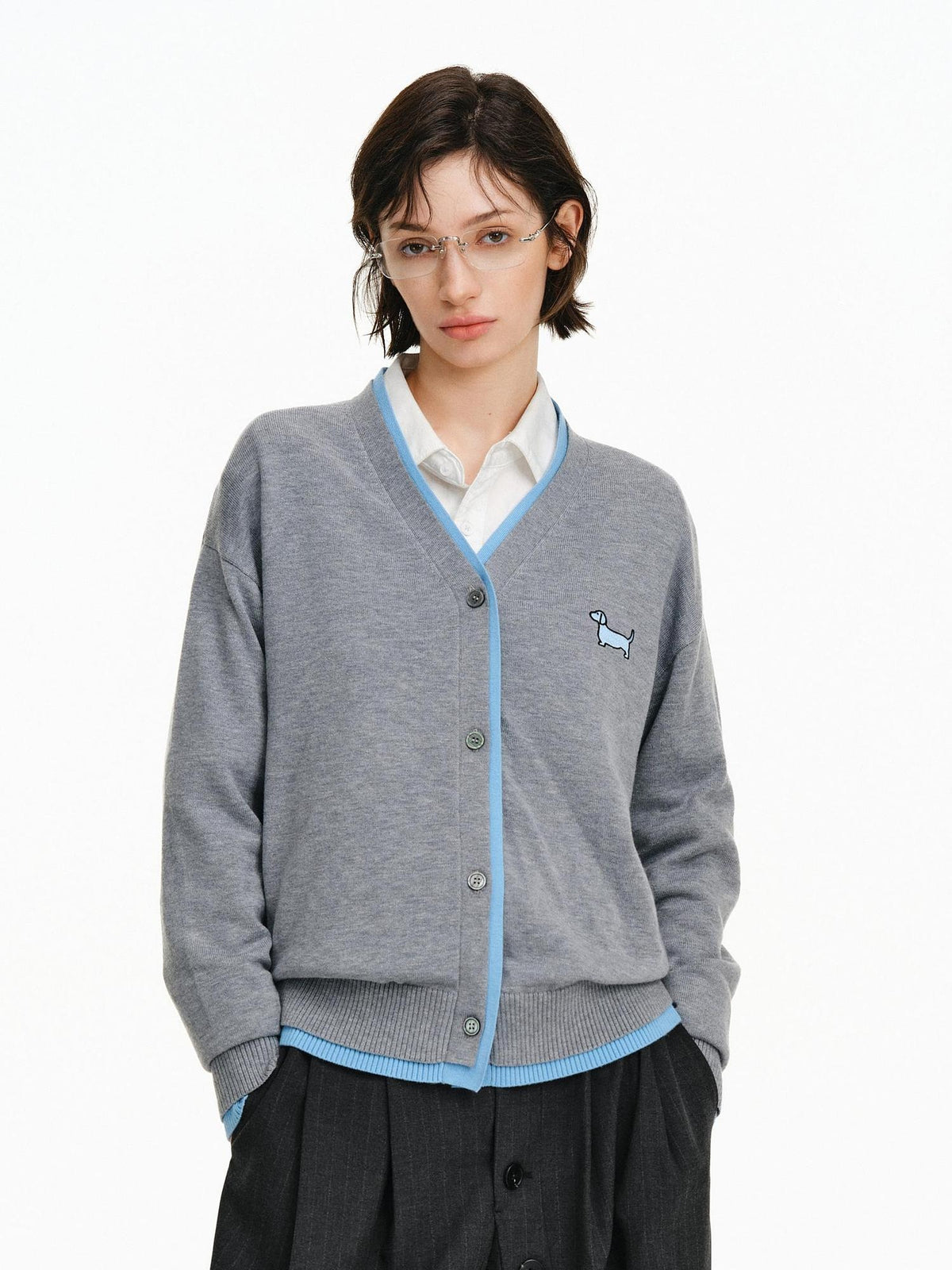PCLP Uv Guard Colorblock V Neck Open Cardigan Men Racing Wool Blend Dog Sweater