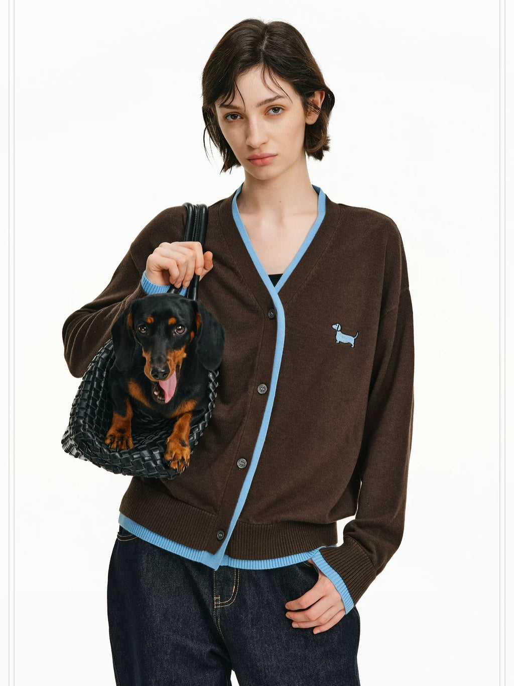 PCLP Uv Guard Colorblock V Neck Open Cardigan Men Racing Wool Blend Dog Sweater