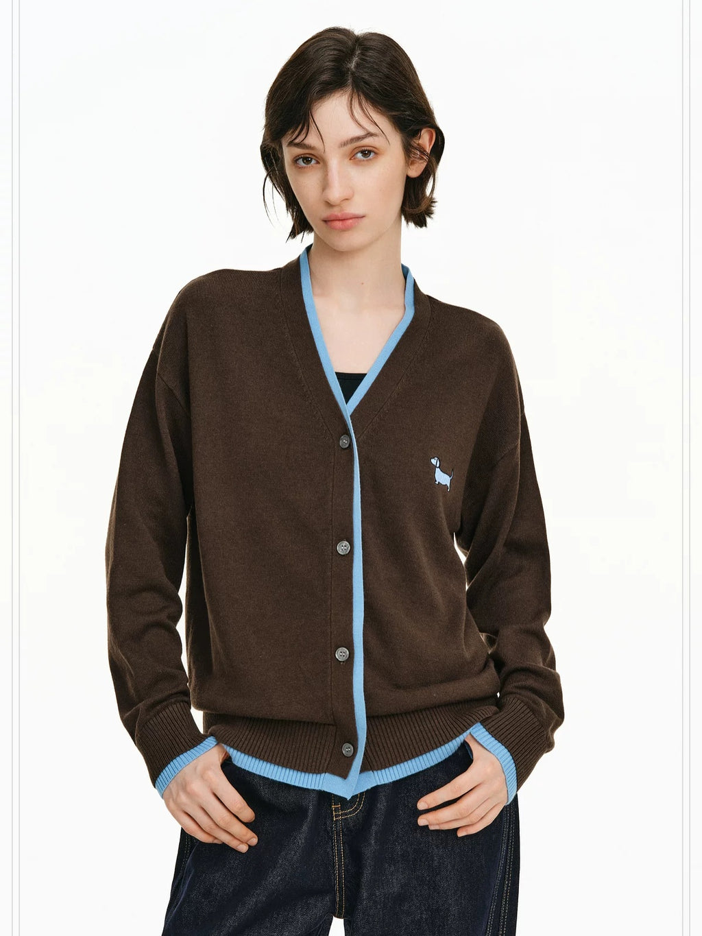PCLP Uv Guard Colorblock V Neck Open Cardigan Men Racing Wool Blend Dog Sweater