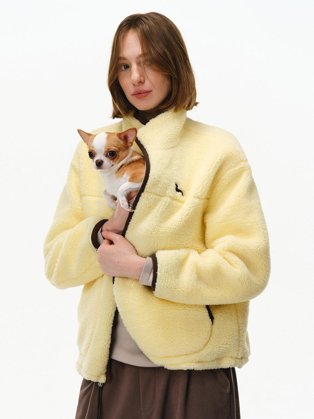 PCLP Warm Cropped High Waist High Collar Unisex Animal Print Yellow Puffer Jacket