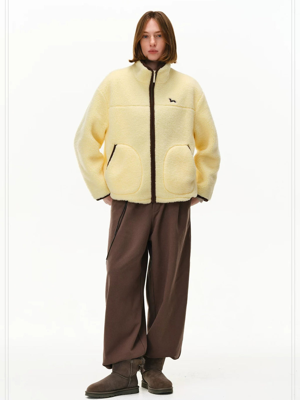 PCLP Warm Cropped High Waist High Collar Unisex Animal Print Yellow Puffer Jacket