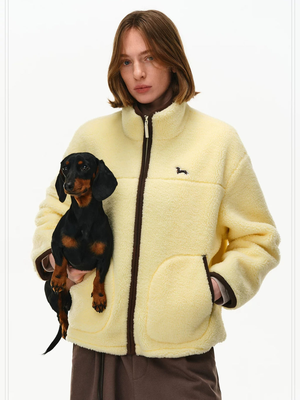 PCLP Warm Cropped High Waist High Collar Unisex Animal Print Yellow Puffer Jacket