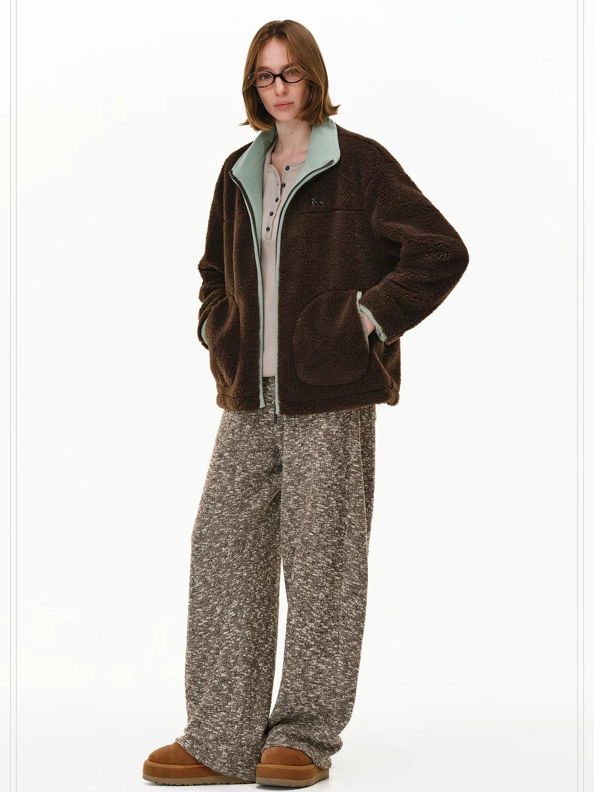 PCLP Warm Cropped High Waist High Collar Unisex Animal Print Yellow Puffer Jacket