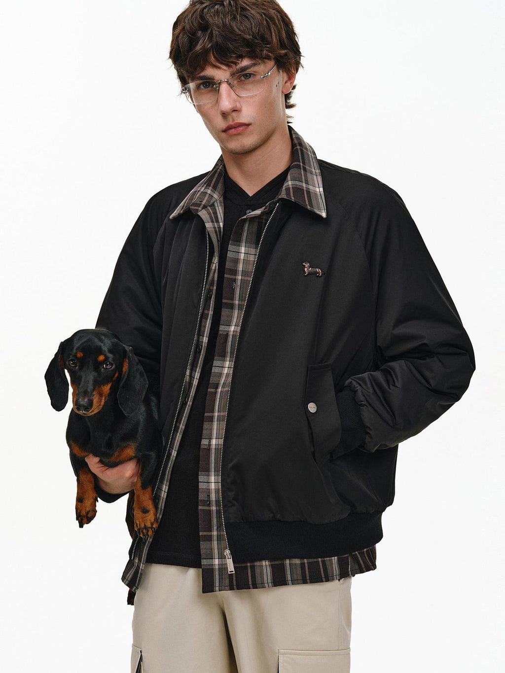 PCLP Warm Thick Colorblock Plaid Loose Fit Unisex Polyester Zipper Jacket
