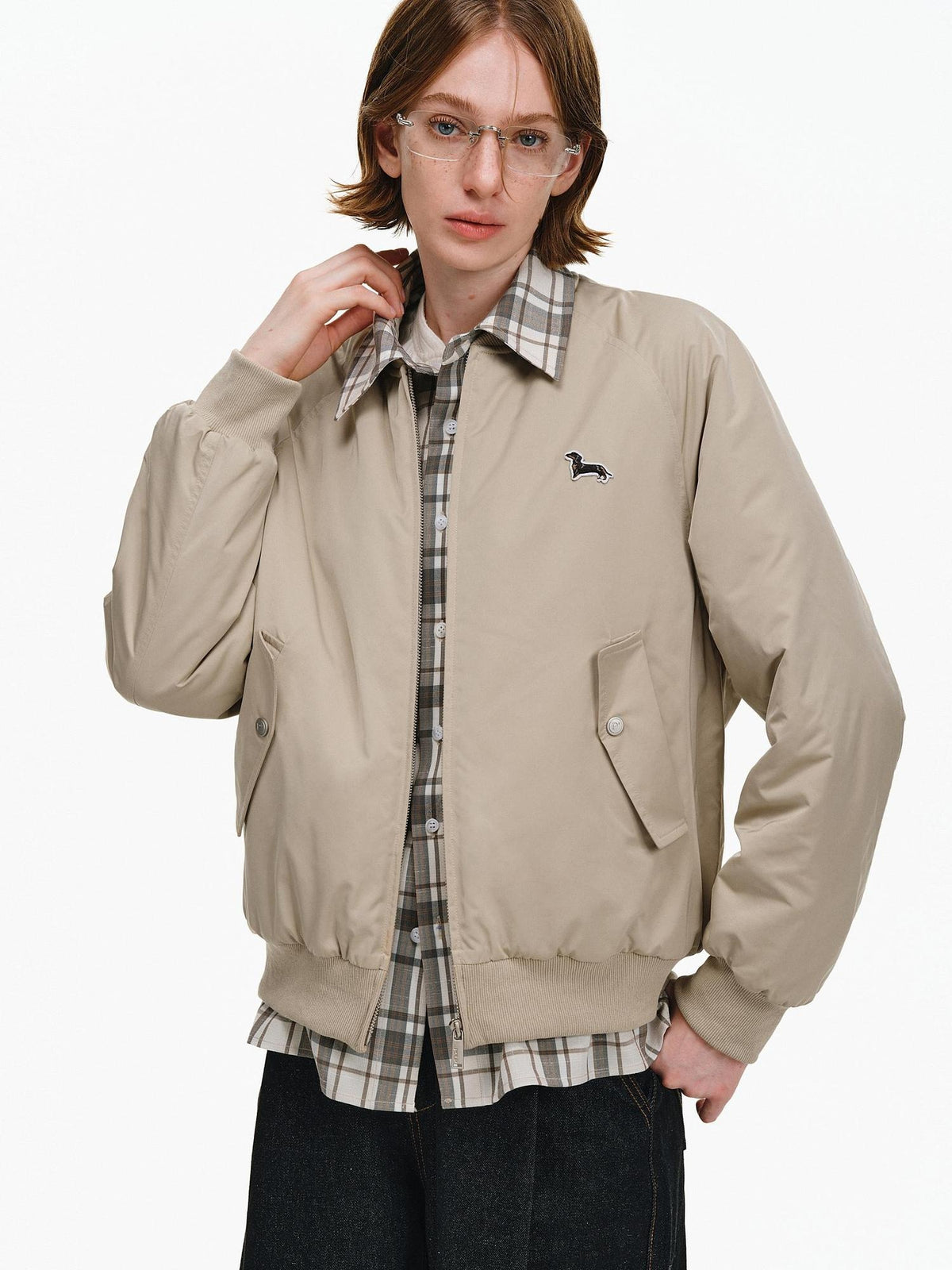 PCLP Warm Thick Colorblock Plaid Loose Fit Unisex Polyester Zipper Jacket