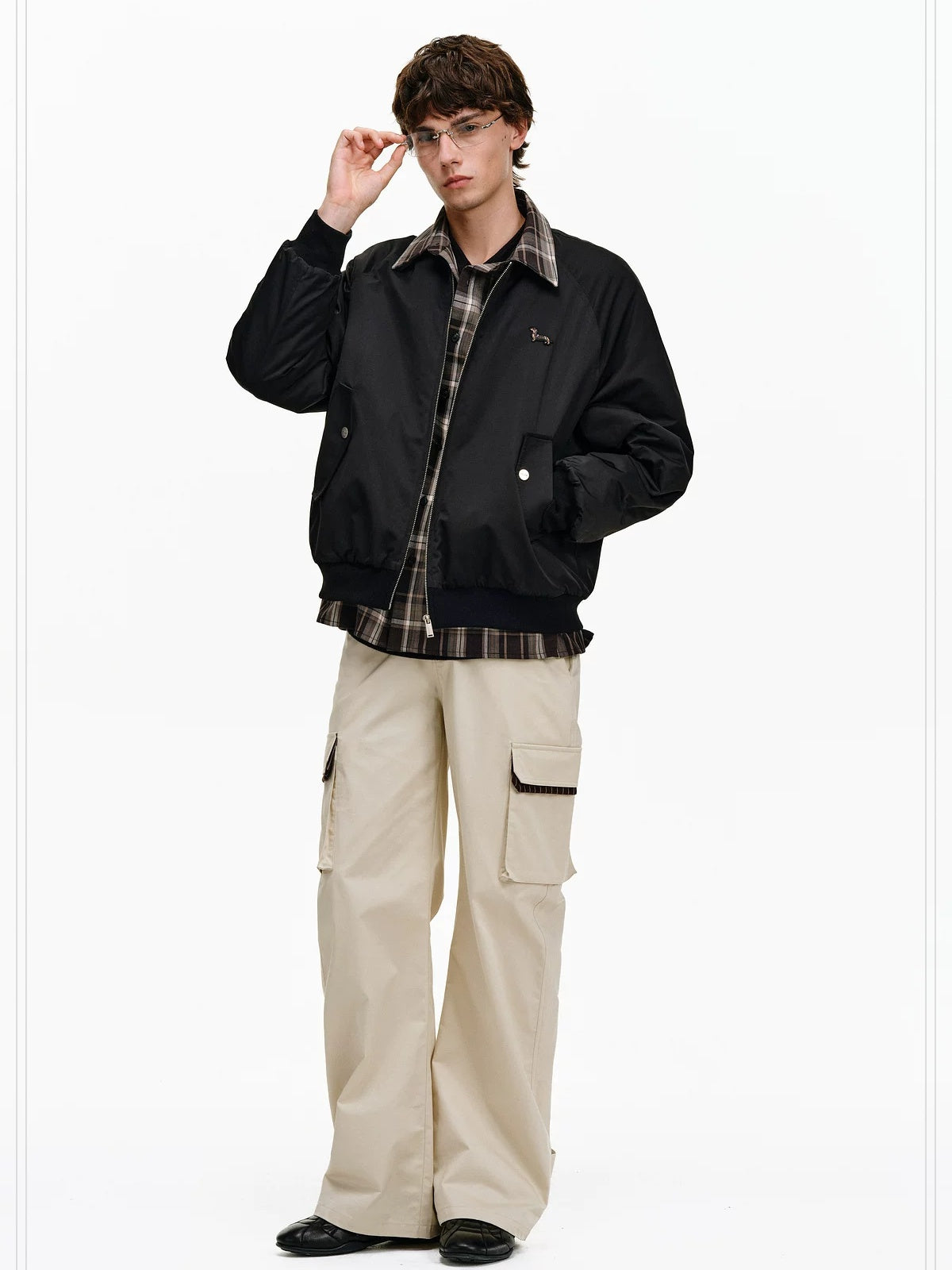 PCLP Warm Thick Colorblock Plaid Loose Fit Unisex Polyester Zipper Jacket
