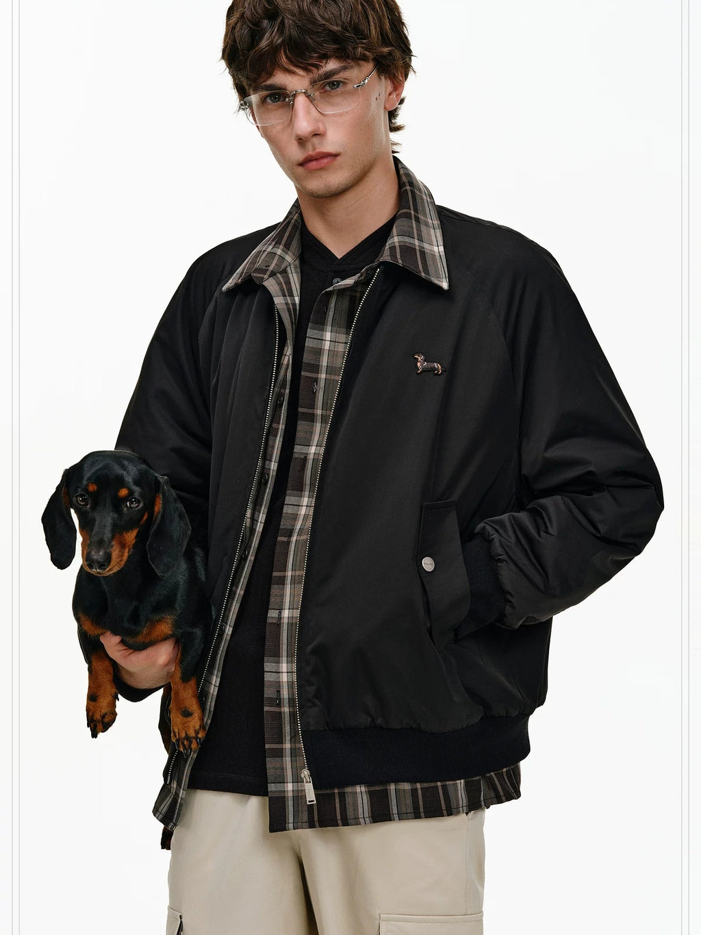 PCLP Warm Thick Colorblock Plaid Loose Fit Unisex Polyester Zipper Jacket