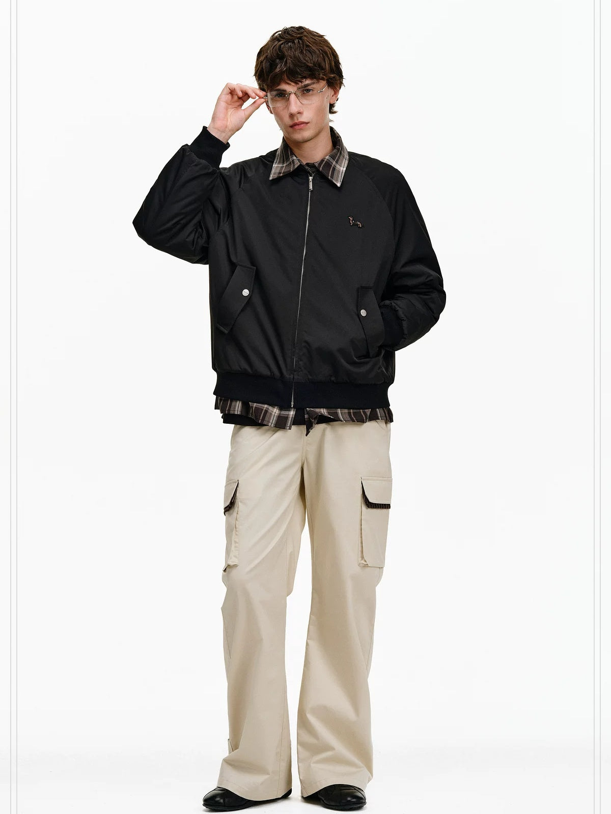 PCLP Warm Thick Colorblock Plaid Loose Fit Unisex Polyester Zipper Jacket