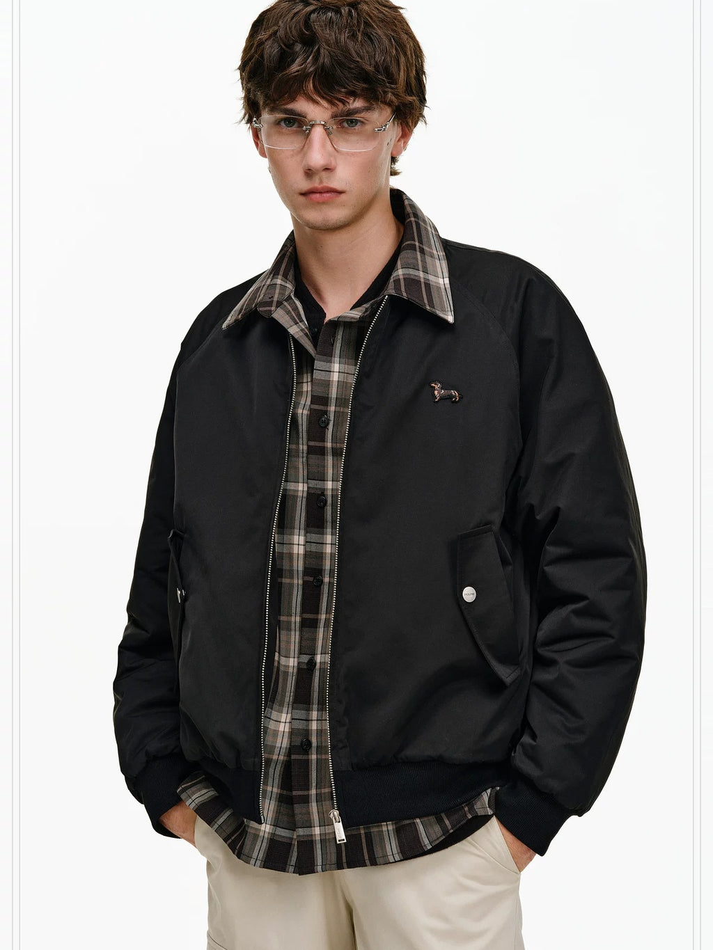 PCLP Warm Thick Colorblock Plaid Loose Fit Unisex Polyester Zipper Jacket