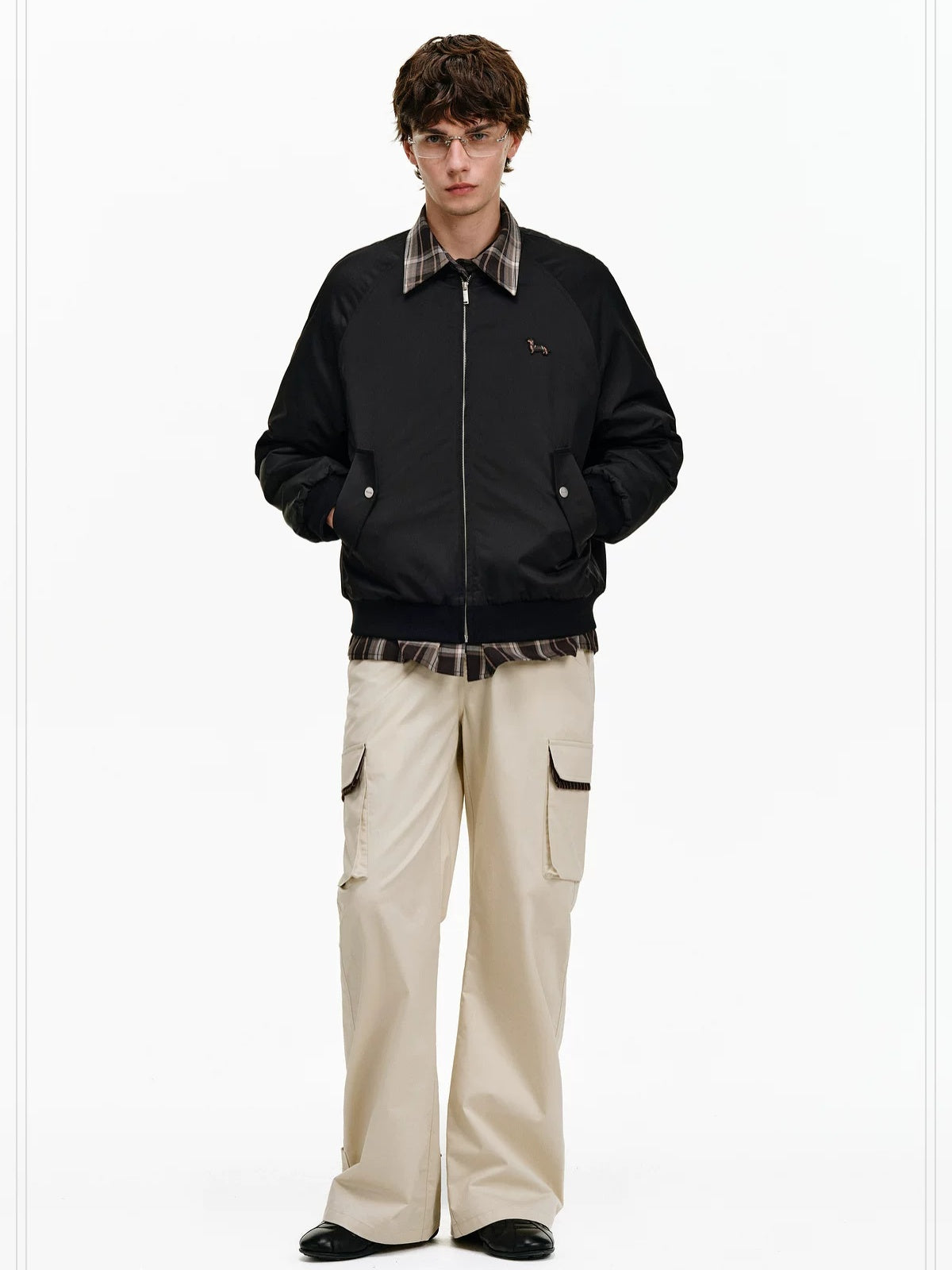 PCLP Warm Thick Colorblock Plaid Loose Fit Unisex Polyester Zipper Jacket