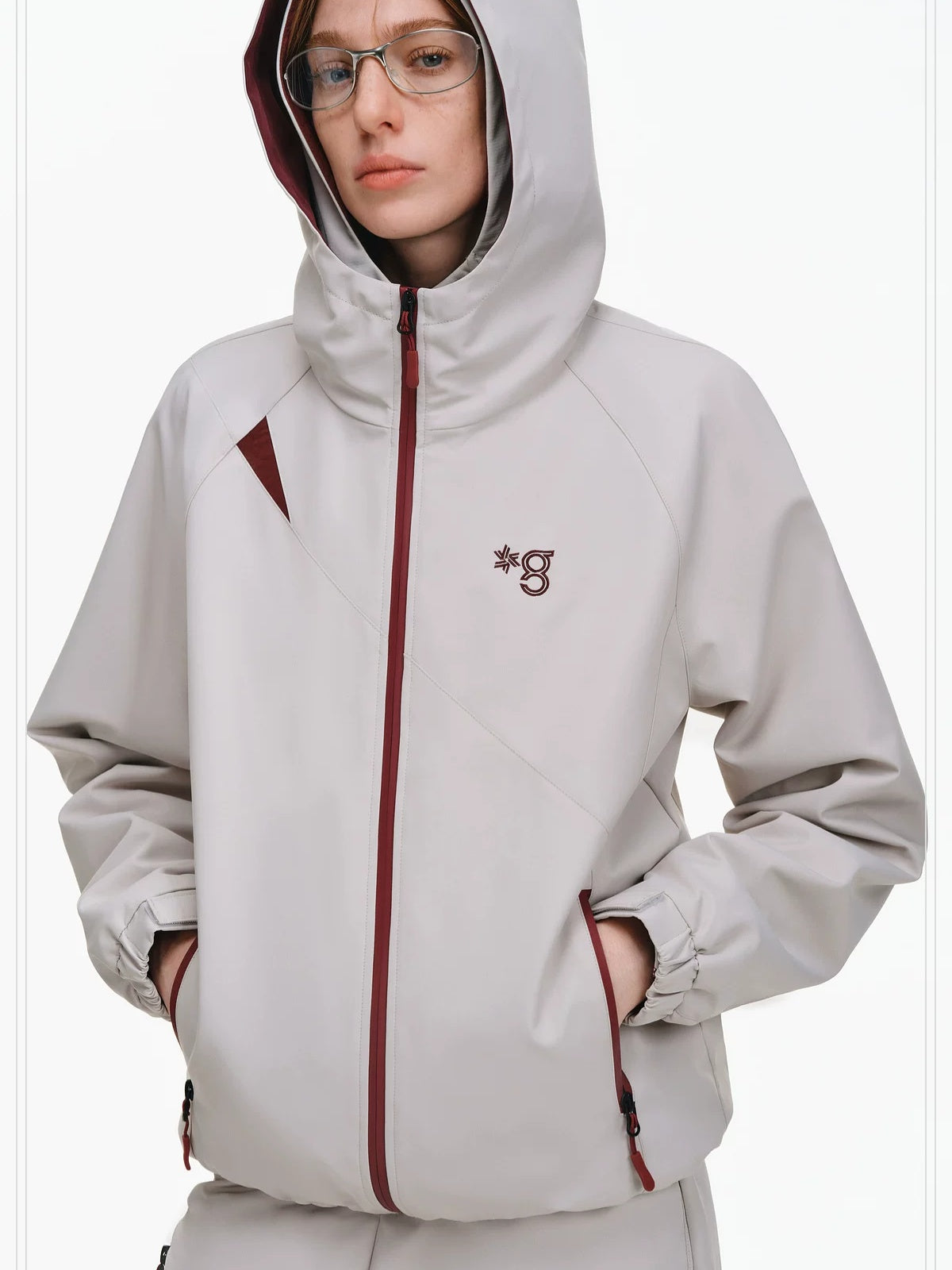 PCLP Windproof Hooded Loose Colorblock Unisex Polyester Zipper Pocket Jacket