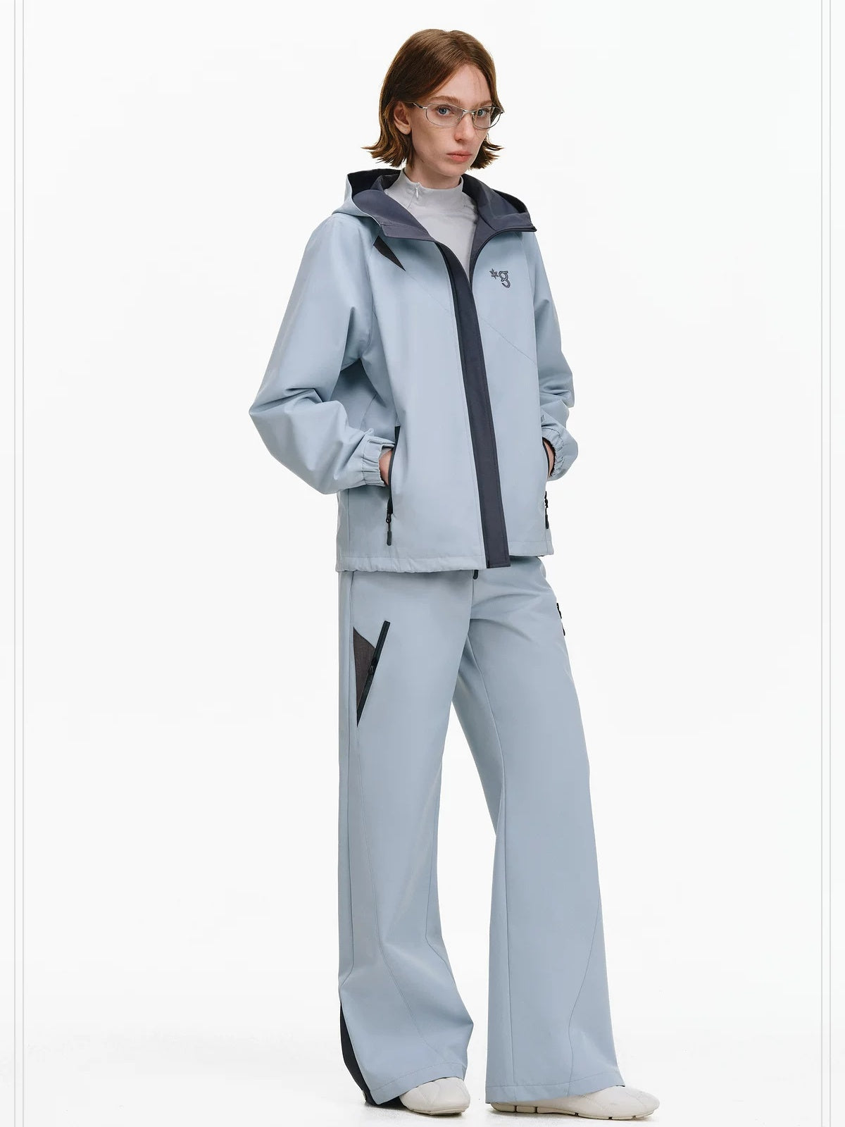 PCLP Windproof Hooded Loose Colorblock Unisex Polyester Zipper Pocket Jacket