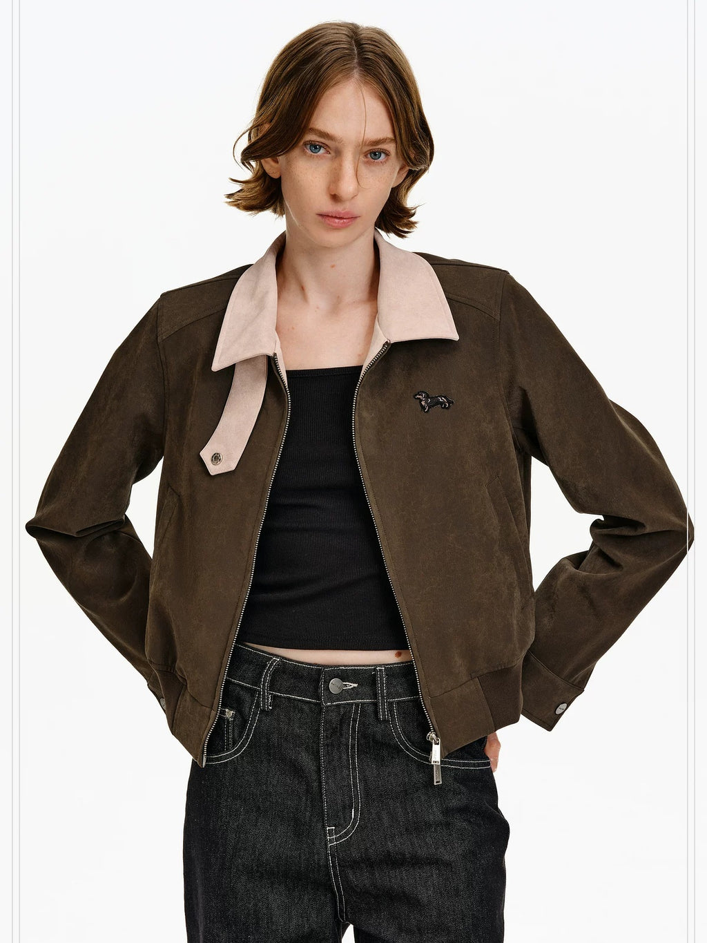 PCLP Windproof Slim Patchwork Animal Print Cropped Unisex Polyester Jacket