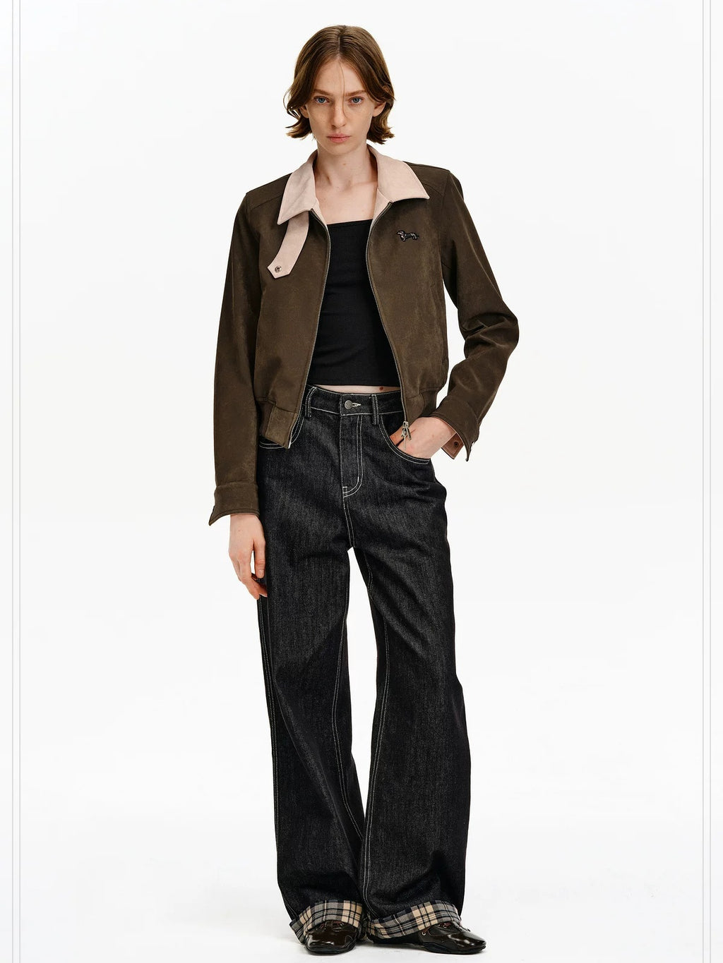 PCLP Windproof Slim Patchwork Animal Print Cropped Unisex Polyester Jacket