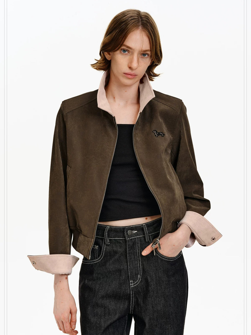PCLP Windproof Slim Patchwork Animal Print Cropped Unisex Polyester Jacket