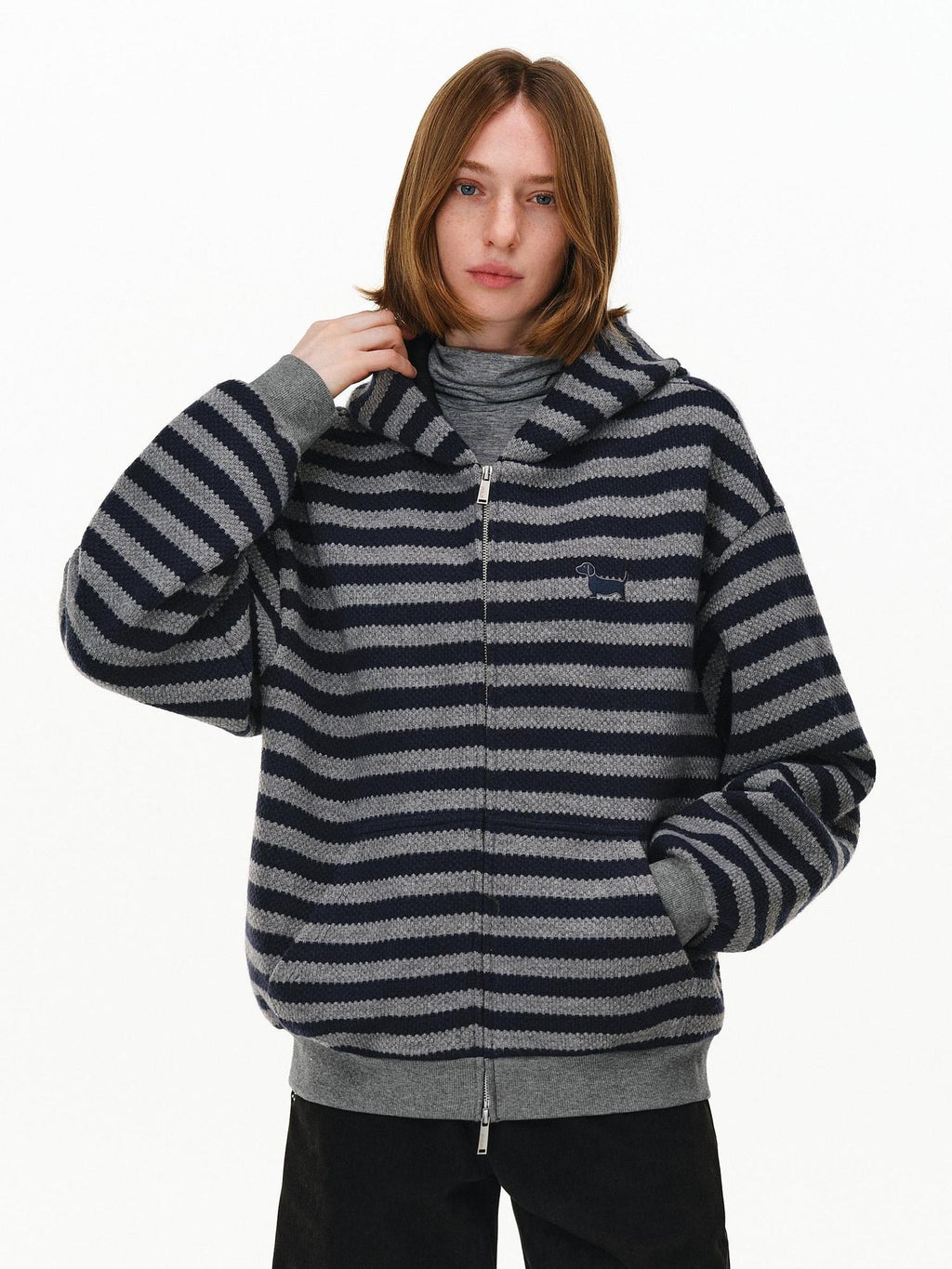 PCLP Wrinkle Resistant Hooded Pullover Butterfly Print Unisex Sports Navy Jacket
