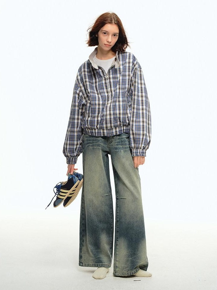 Country Moment Durable Pure Cotton Mid Rise Relaxed Wide Light Wash Casual Straight Leg Jeans