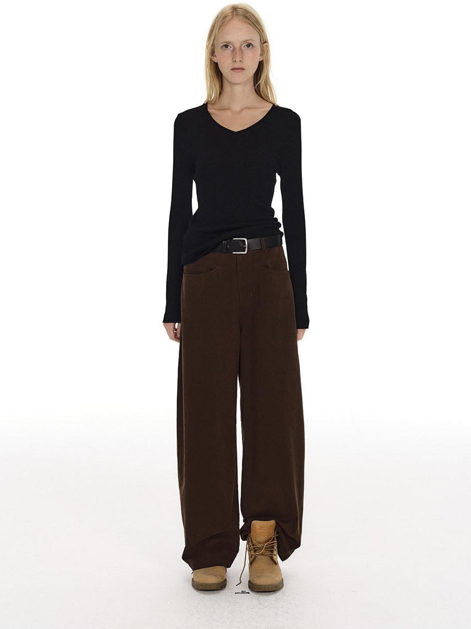 Country Moment Breathable Washed Cotton Relaxed Vintage Workwear Brown Straight Pants