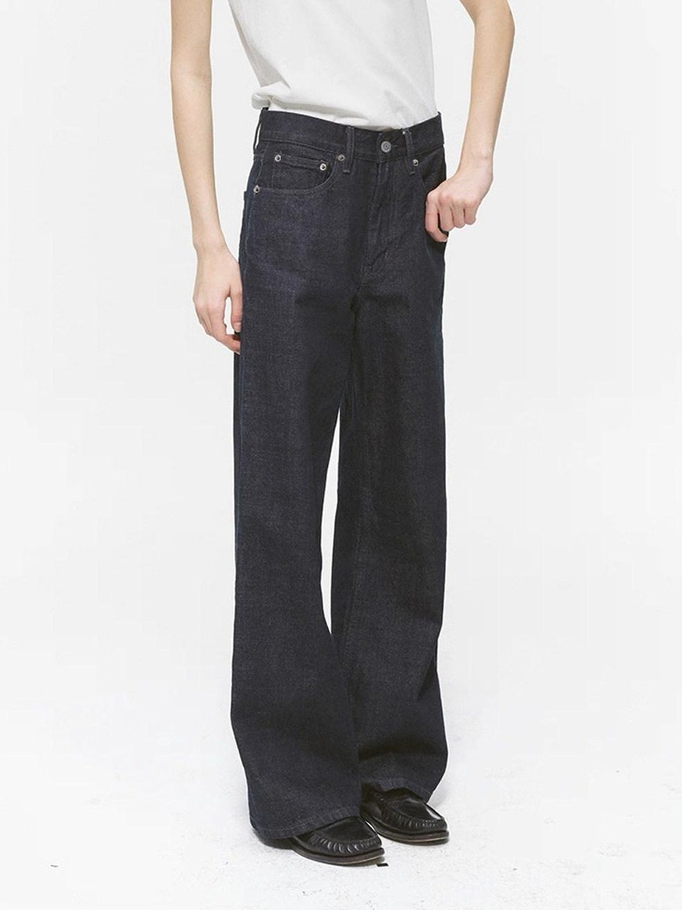 Country Moment Durable Micro Stretch Casual Loose Natural Waist Black Denim Straight Leg Jeans