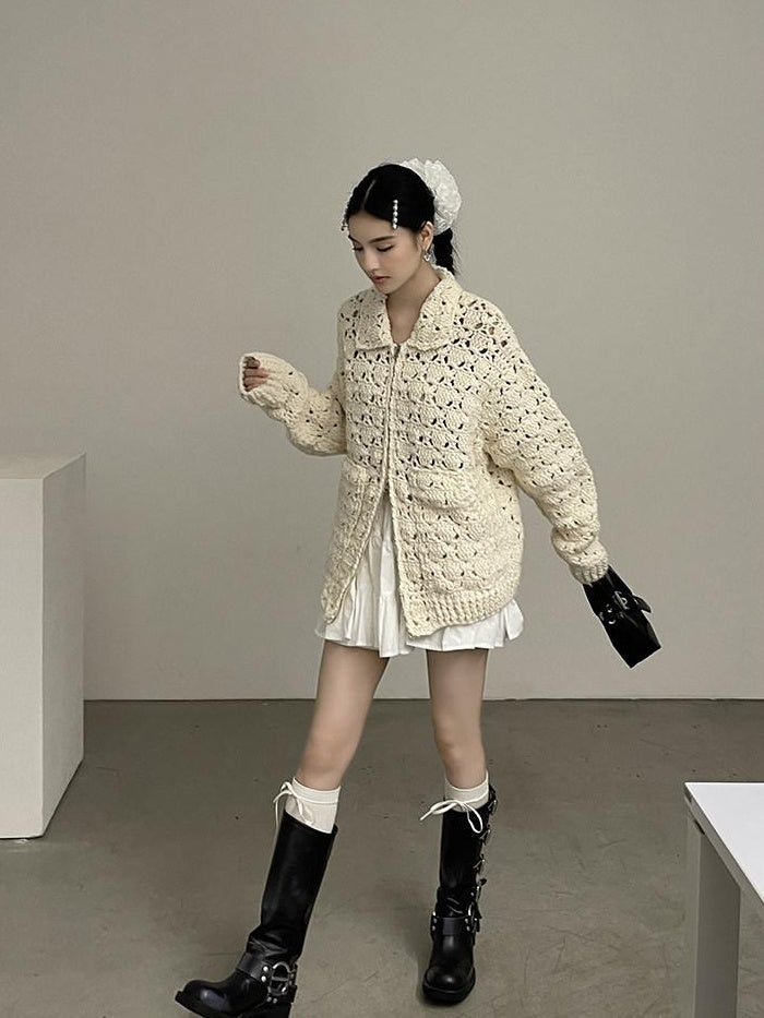 DDGIRL studio Cozy Wool Blend Longline Cardigan Office Commuter One Size Ivory Knit Sweaters