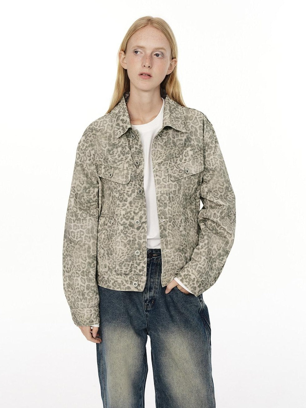 Country Moment Durable Cotton Workwear Loose Fit Unisex Leopard Light Khaki Denim Jackets