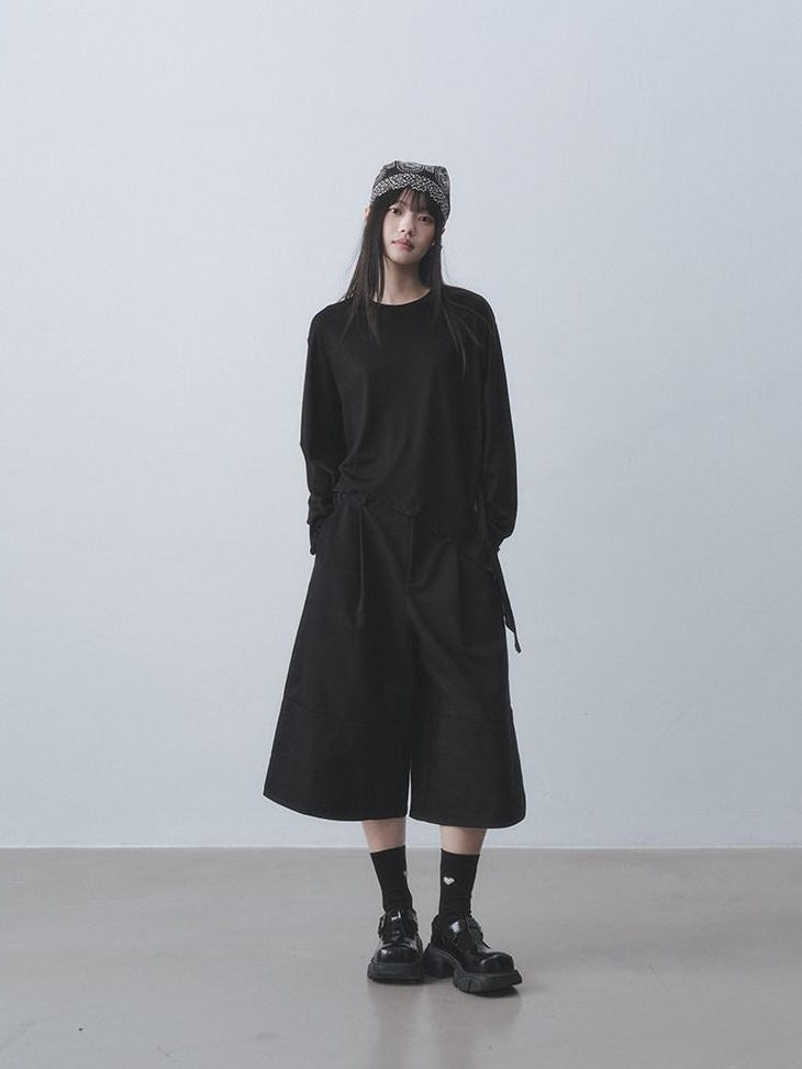DDGIRL studio Breathable Lyocell Asymmetric Two Piece Women Crew Neck Long Sleeve T-Shirts