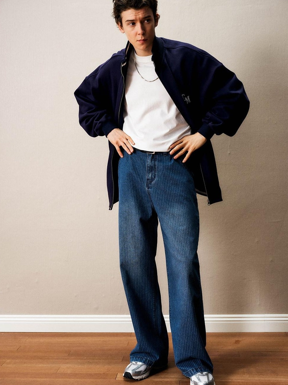 Country Moment 100% Cotton Colorblock Relaxed Fit Stand Collar Navy Teens Cropped Jackets