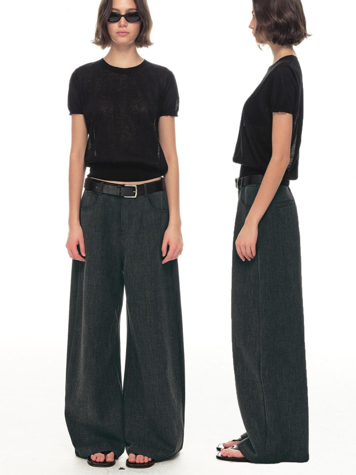 Country Moment High Waist Tailored Cleanfit Micro Stretch Neutral Dark Gray Wide Leg Pants