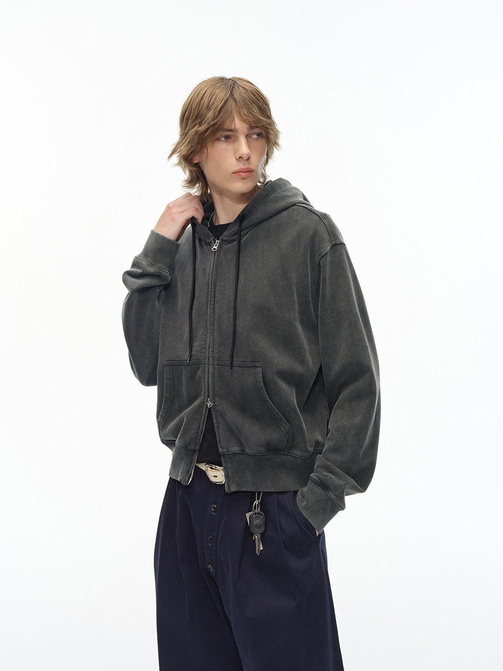 Country Moment Soft All Cotton Loose Fit Zip Front Hooded Unisex Casual Black Hoodie