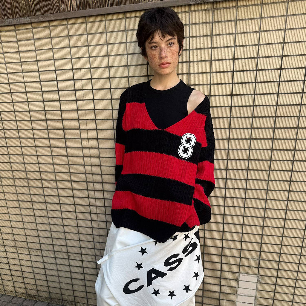 CasseSango_Soft_Breathable_V-neck_Openwork_Colorblock_Loose_Unisex_Casual_Striped_Sweaters_MISSTT