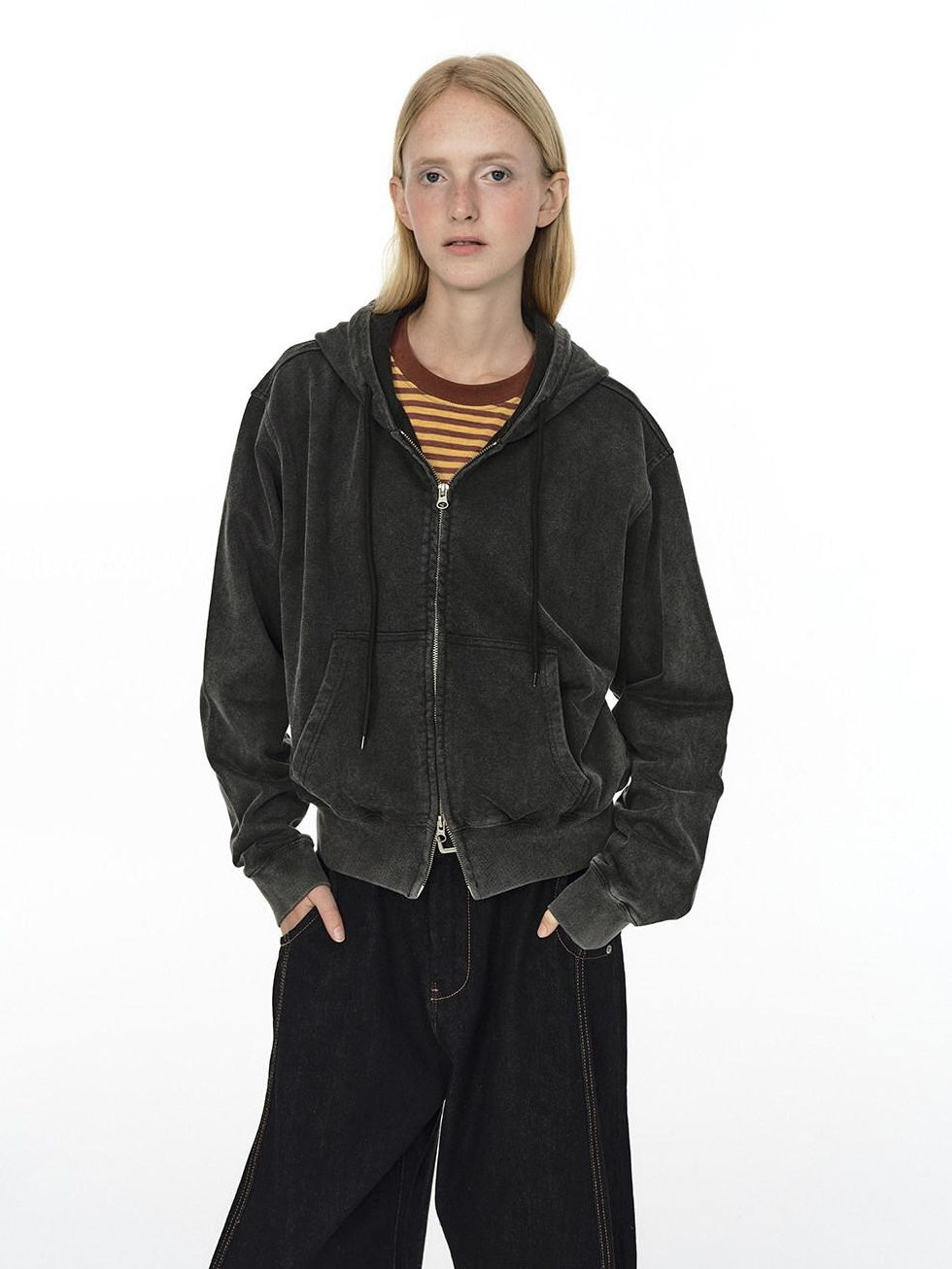 Country Moment Organic Cotton Washed Zip Loose Fit Pocket Breathable Mens Casual Hoodie