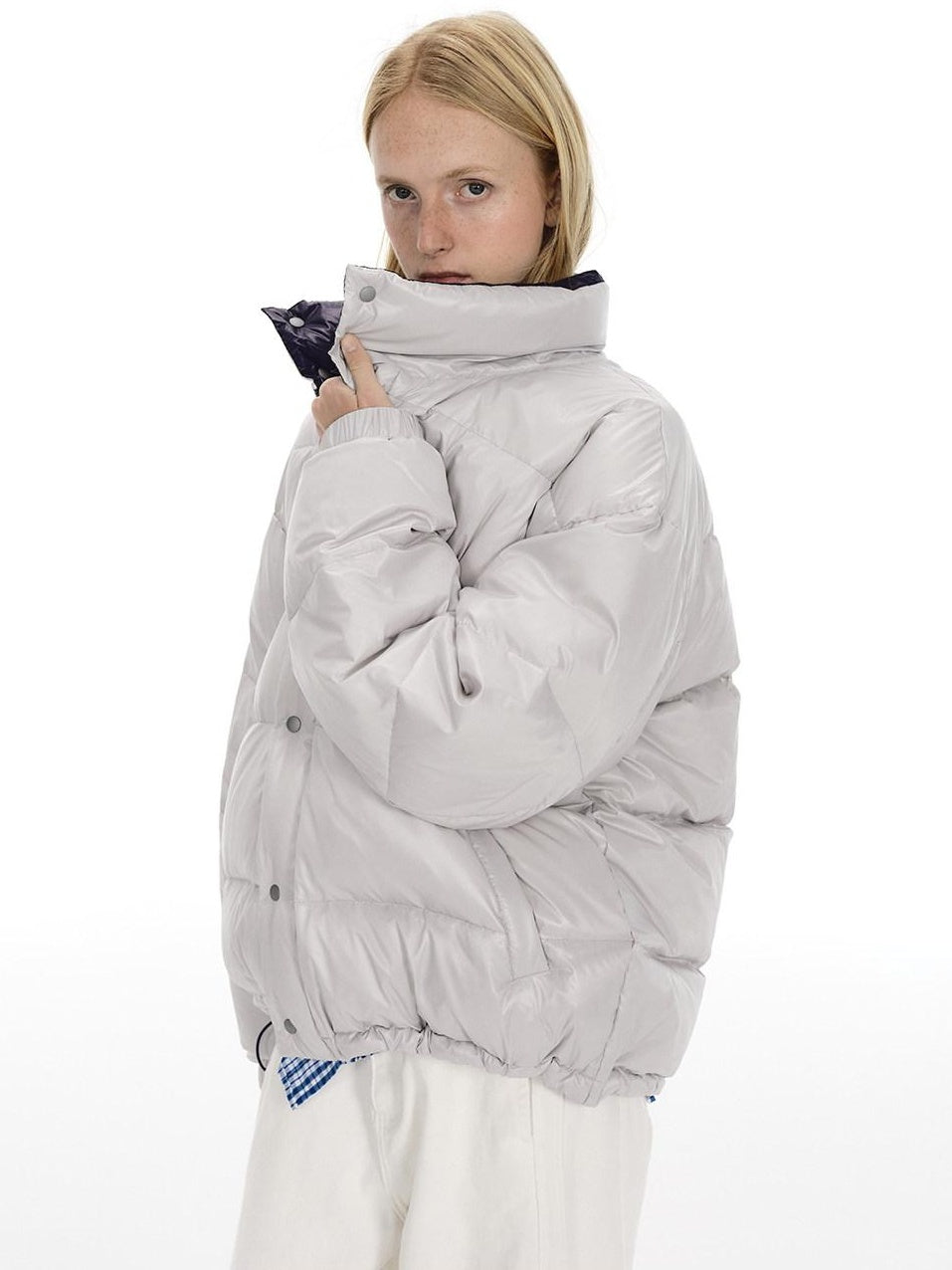 Country Moment 90 Percent White Duck Down Nylon Loose Fit Stand Collar City Casual Down Jackets