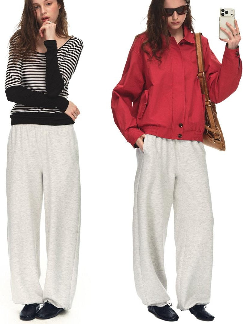 Country Moment Sustainable Lyocell Mid Rise Elastic Waist Everyday Oatmeal Gray Wide Leg Pants
