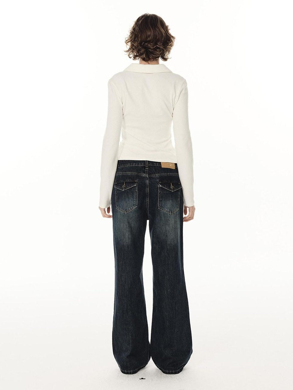 Country Moment Soft Cotton Blend Mid Rise Micro Flare Casual Deep Indigo Straight Leg Jeans