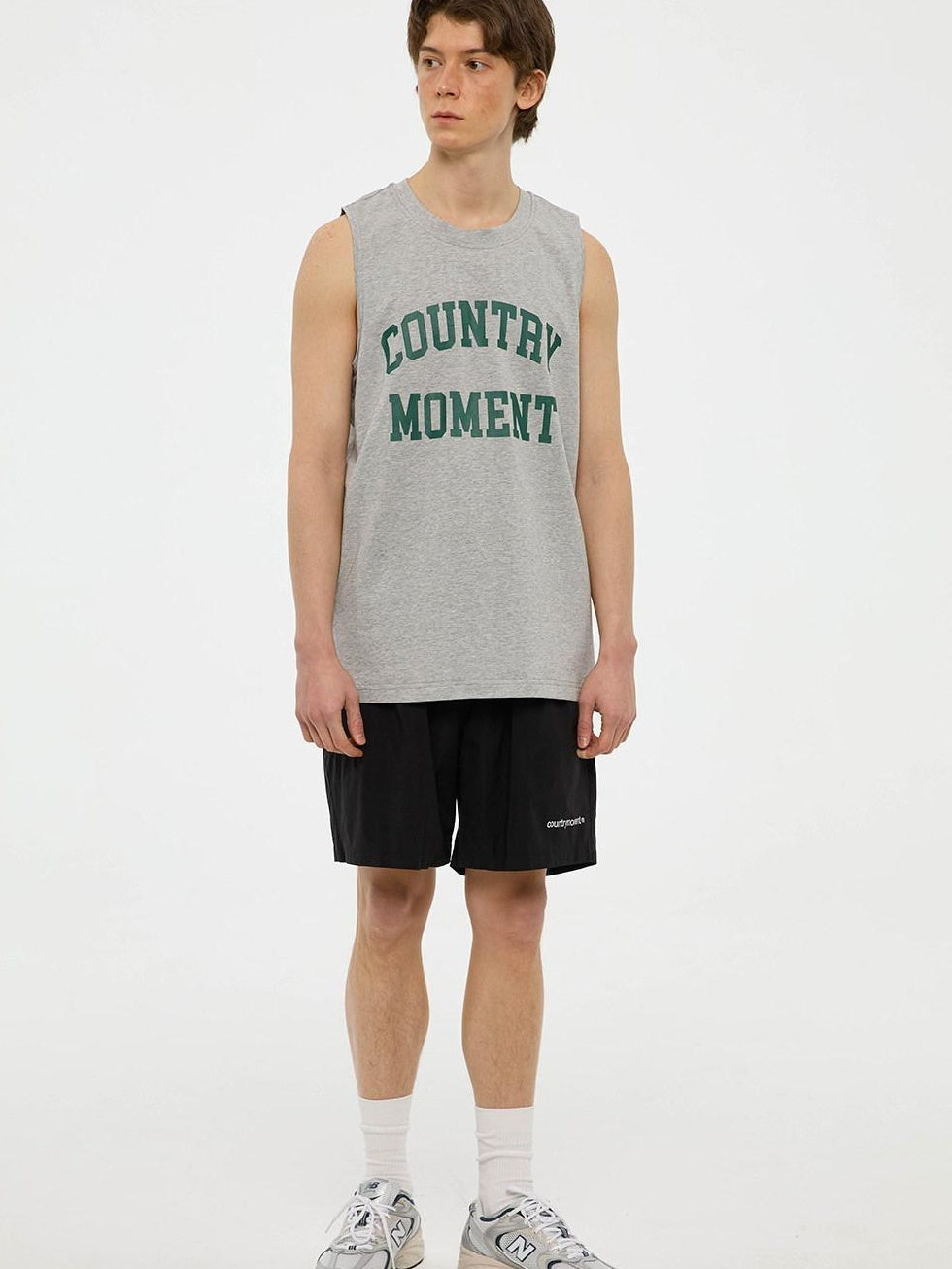 Country Moment Cotton Heather Gray Loose Japanese Youth Round Neck Sweat Vest Tank Tops