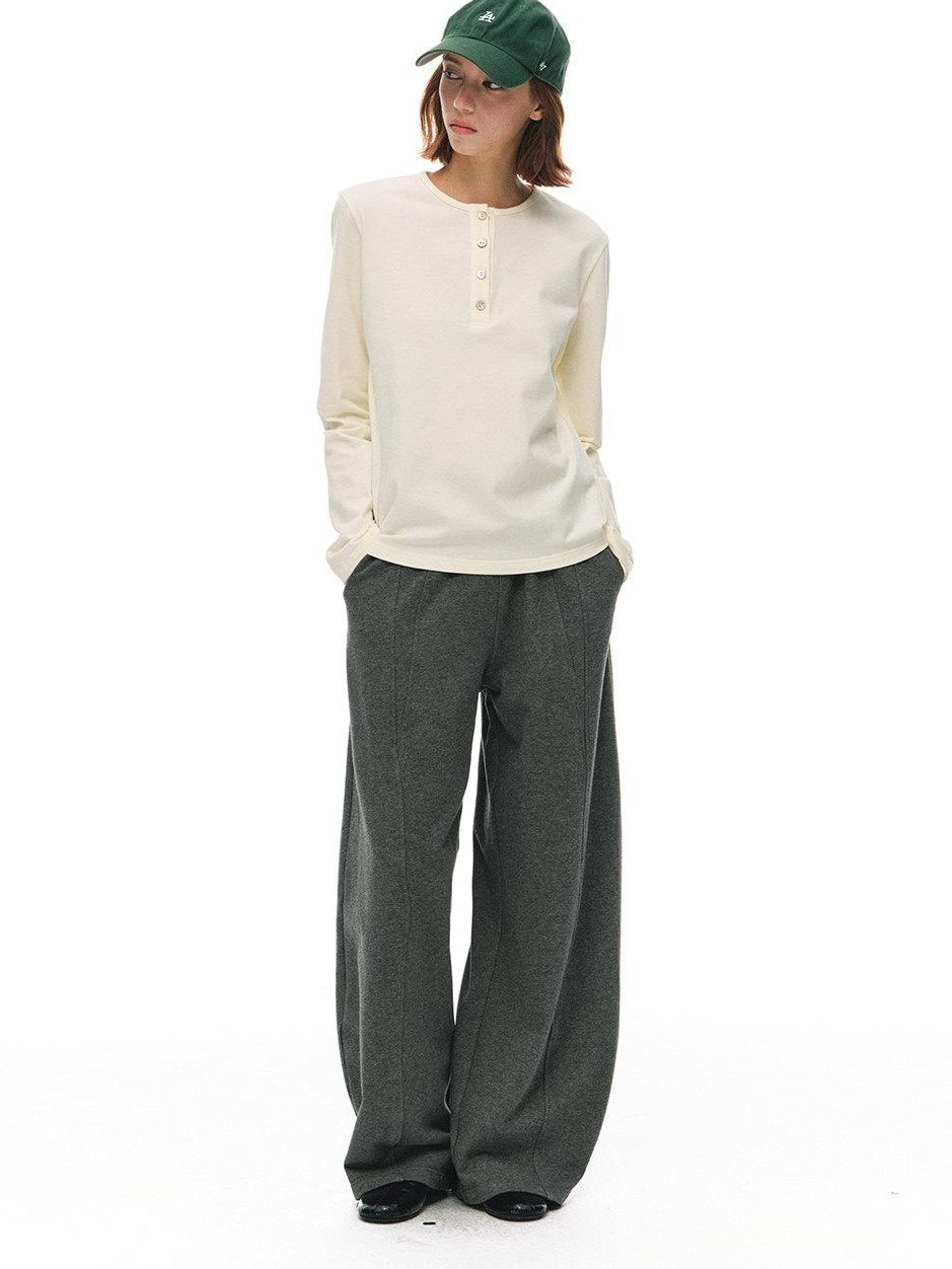 Country Moment Pure Cotton Breathable Henley Button Placket Women Citywalk Long Sleeve T-Shirts