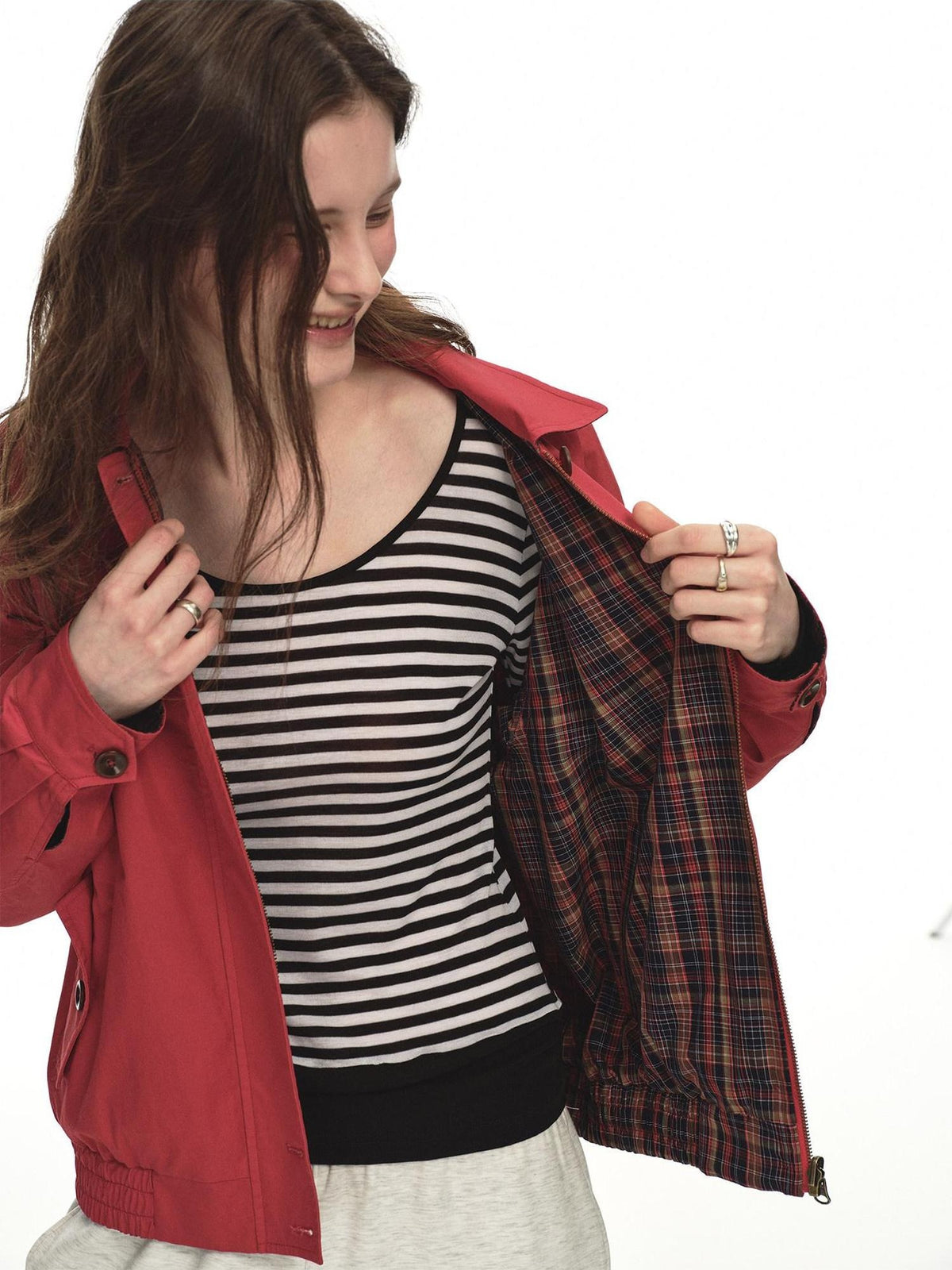 Country Moment Reversible Relaxed Unisex Cotton Plaid Zip Collar Ribbed Hem Cropped Jackets